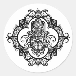 Hamsa mit Ethnic Ornaments Doodle Runder Aufkleber