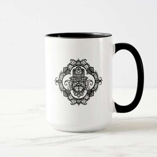 Hamsa mit ethnischem Verzierungs-Gekritzel Tasse (Rechts)