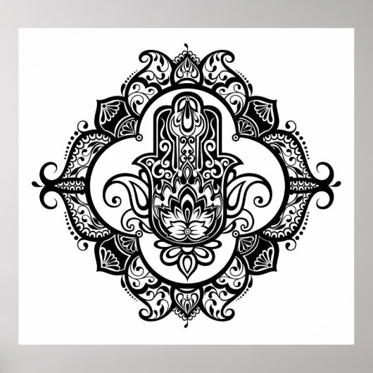 Hamsa mit ethnischen Ornamenten Doodle 2 Poster (Vorne)