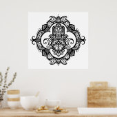 Hamsa mit ethnischen Ornamenten Doodle 2 Poster (Küche)
