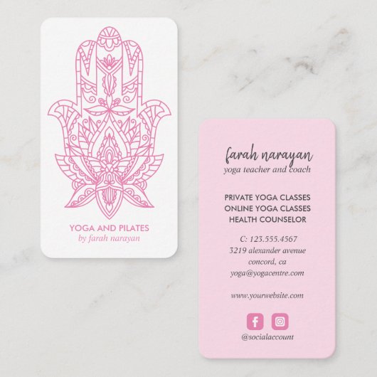 Hamsa | PINK Wellness Wellness-Center Massage Yoga Visitenkarte (Vorne/Hinten)