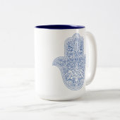Hamsa Tasse - Blau & Weiß - Judaika Geschenke (VorderseiteRechts)