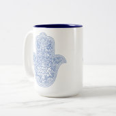 Hamsa Tasse - Blau & Weiß - Judaika Geschenke (Vorderseite Links)