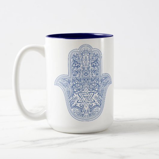 Hamsa Tasse - Blau & Weiß - Judaika Geschenke (Links)