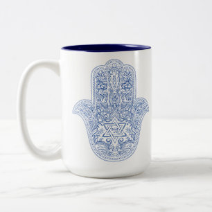 Hamsa Tasse - Blau & Weiß - Judaika Geschenke