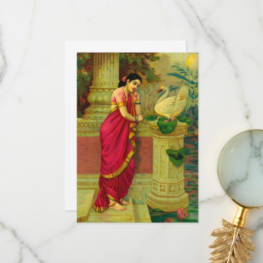 Hamsa und Damayanti von Raja Ravi Varma Dankeskarte (Vorderseite/Rückseite Beispiel)