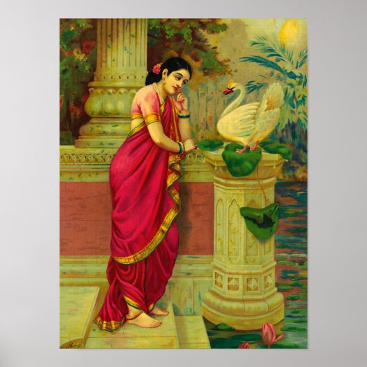 Hamsa und Damayanti von Raja Ravi Varma Poster (Vorne)