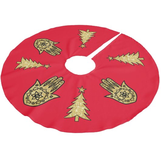 Hamsa und Weihnachtsbaumrock Polyester Weihnachtsbaumdecke (Schrägansicht)