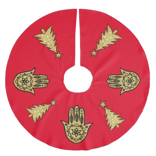 Hamsa und Weihnachtsbaumrock Polyester Weihnachtsbaumdecke (Vorderseite)