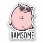 Hamsome Funny Pig Pun Aufkleber (Vorderseite)