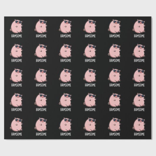 Hamsome Funny Pig Pun Dark BG Geschenkpapier (Flach)