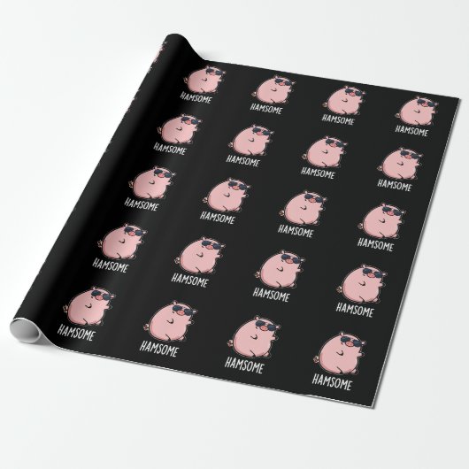 Hamsome Funny Pig Pun Dark BG Geschenkpapier (Ungerollt)