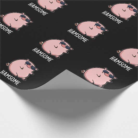 Hamsome Funny Pig Pun Dark BG Geschenkpapier (Ecke)