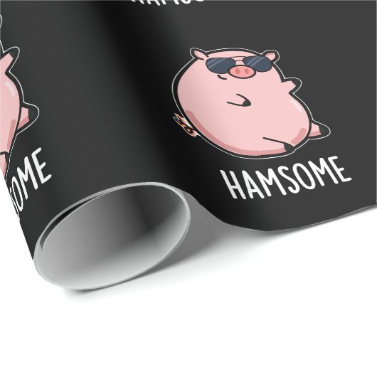 Hamsome Funny Pig Pun Dark BG Geschenkpapier (Rolleneckpunkt)