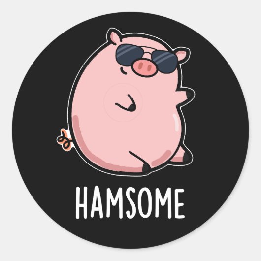 Hamsome Funny Pig Pun Dark BG Runder Aufkleber (Vorderseite)