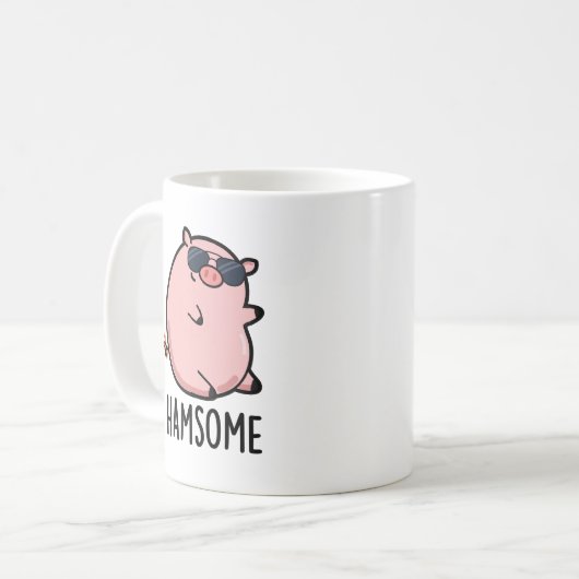 Hamsome Funny Pig Pun Kaffeetasse (Vorderseite Links)