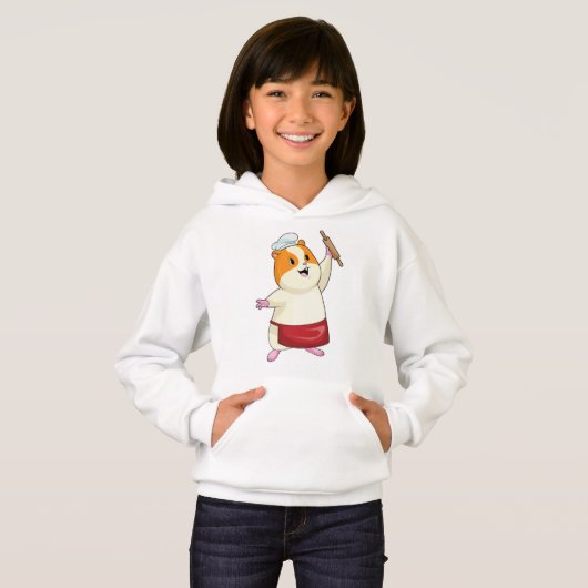 Hamster als Baker mit rollendem Button Hoodie (Vorne ganz)