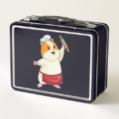 Hamster als Baker mit rollendem Button Metall Brotdose (Rückseite)