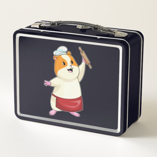 Hamster als Baker mit rollendem Button Metall Brotdose (Rückseite)