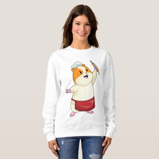 Hamster als Baker mit rollendem Button Sweatshirt (Vorne ganz)