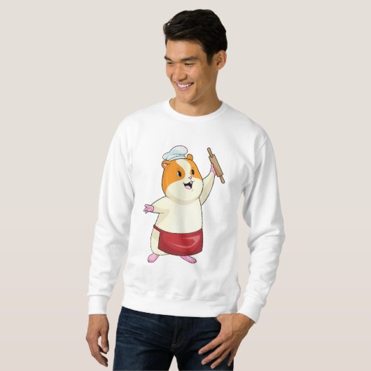 Hamster als Baker mit rollendem Button Sweatshirt (Vorne ganz)
