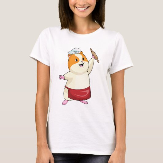 Hamster als Baker mit rollendem Button T-Shirt (Vorderseite)