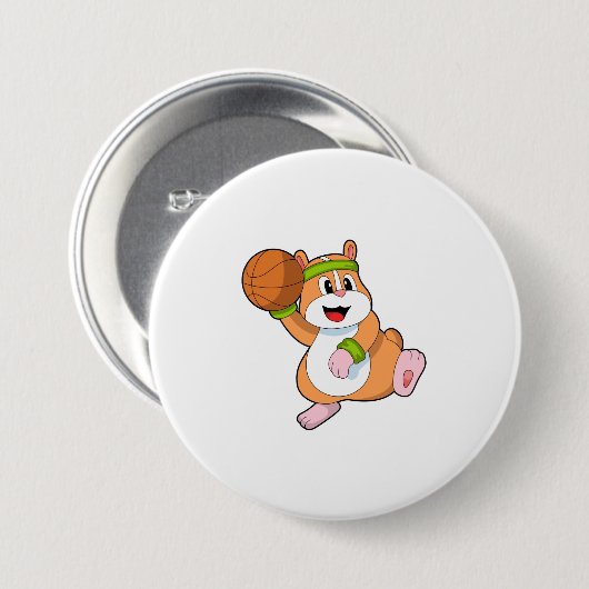 Hamster als Basketballspieler mit Basketball Button (Vorne & Hinten)