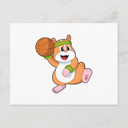 Hamster als Basketballspieler mit Basketball Postkarte (Vorderseite)