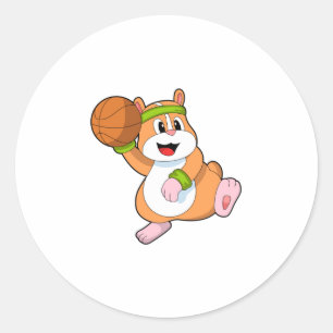 Hamster als Basketballspieler mit Basketball Runder Aufkleber