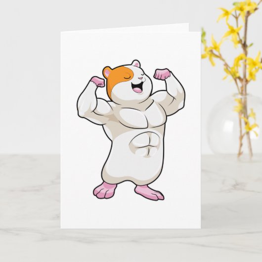 Hamster als Bodybuilder mit großen Muskeln Karte (Gelbe Blume)