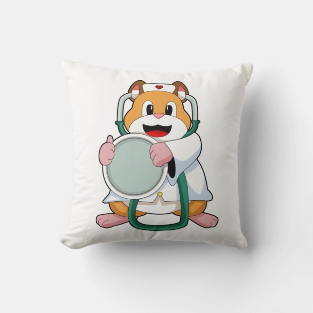 Hamster als Doktor mit Stethoscope.PNG Kissen (Vorderseite)