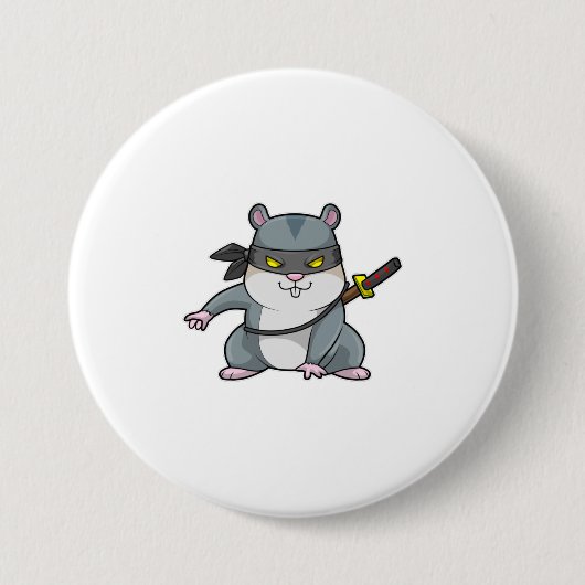 Hamster als Ninja in Kampfkunst mit Schwert Button (Vorderseite)