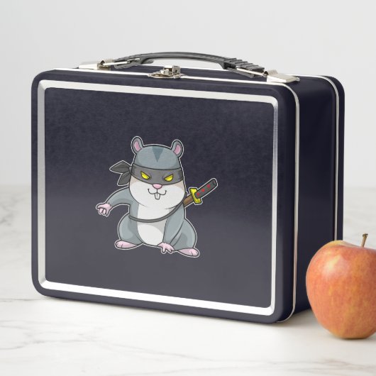 Hamster als Ninja in Kampfkunst mit Schwert Metall Brotdose (Beispiel)