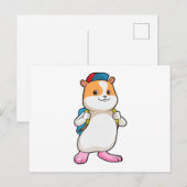 Hamster als Schüler mit Rucksack und Mütze Postkarte (Vorne/Hinten)