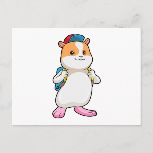 Hamster als Schüler mit Rucksack und Mütze Postkarte (Vorderseite)