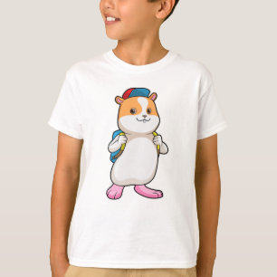 Hamster als Schüler mit Rucksack und Mütze T-Shirt