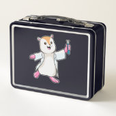 Hamster als Scientist mit Prüfröhre Metall Brotdose (Rückseite)