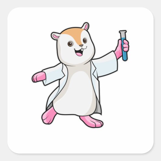 Hamster als Scientist mit Prüfröhre Quadratischer Aufkleber (Vorderseite)