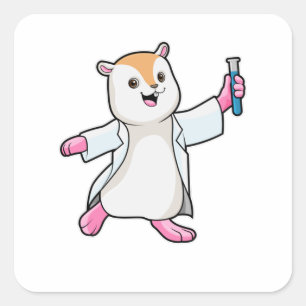 Hamster als Scientist mit Prüfröhre Quadratischer Aufkleber