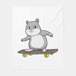 Hamster als Skater mit Skateboard Fleecedecke