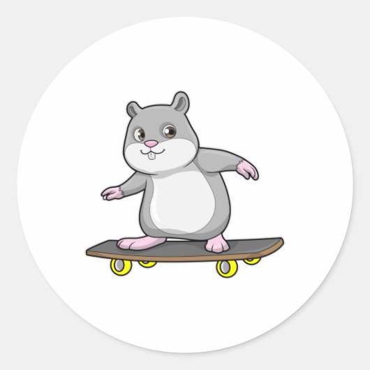 Hamster als Skater mit Skateboard Runder Aufkleber (Vorderseite)