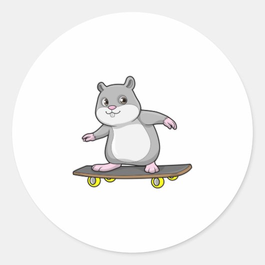 Hamster als Skater mit Skateboard Runder Aufkleber (Vorderseite)
