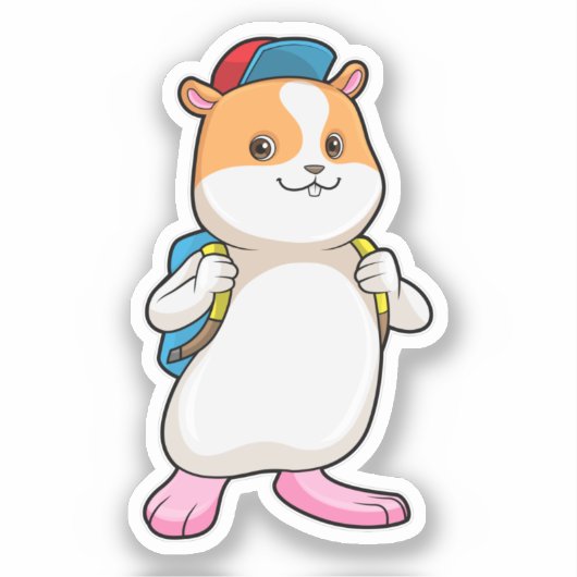 Hamster als Student mit Backpack & Cap Aufkleber (Vorderseite)