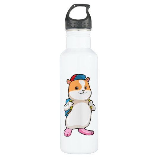 Hamster als Student mit Backpack & Cap Edelstahlflasche (Vorderseite)