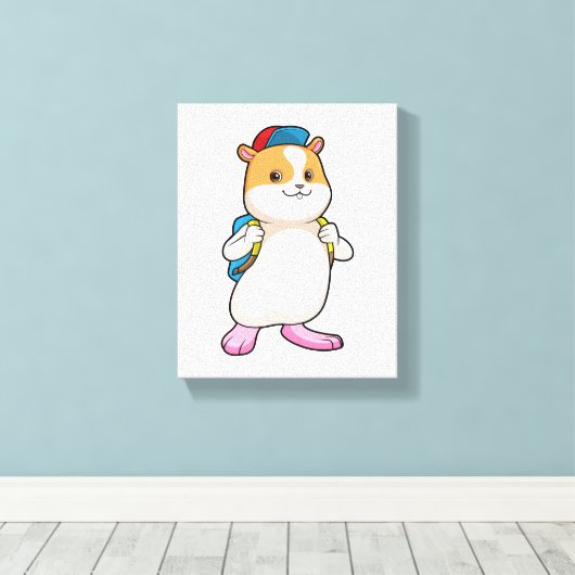 Hamster als Student mit Backpack & Cap Leinwanddruck (Insitu (Holzboden))
