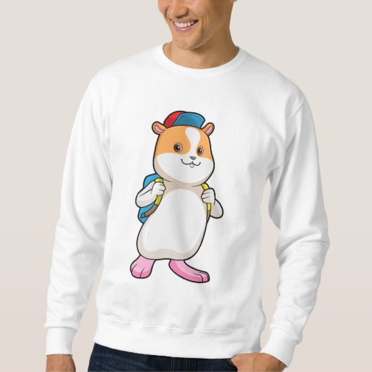 Hamster als Student mit Backpack & Cap Sweatshirt (Vorderseite)