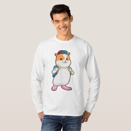 Hamster als Student mit Backpack & Cap T-Shirt (Vorne ganz)