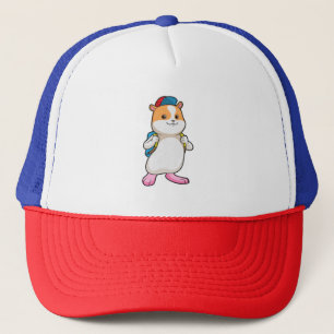 Hamster als Student mit Backpack & Cap Truckerkappe