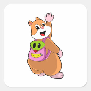 Hamster als Student mit Backpack.PNG Quadratischer Aufkleber