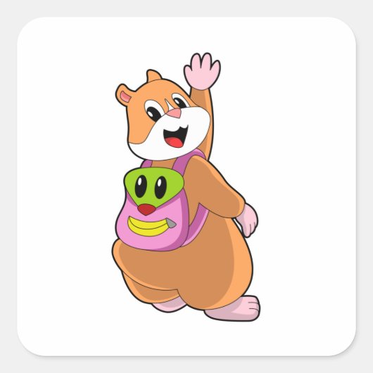 Hamster als Student mit Backpack.PNG Quadratischer Aufkleber (Vorderseite)